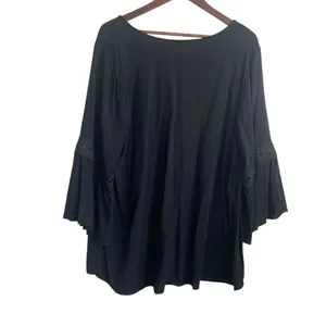 Cato Women Boho Witchy Bell Sleeve Top 18/20W Black Lace Trim Whimsigoth Peasant thumbnail 2