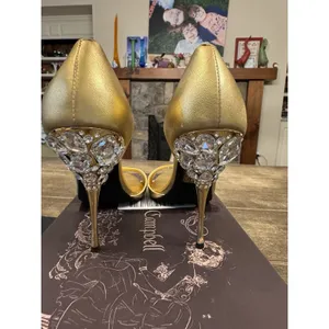 Alluria Crystal Heel Sandal Jeffrey Campbell Size 9 Gold Jeweled Peep Toe thumbnail 6