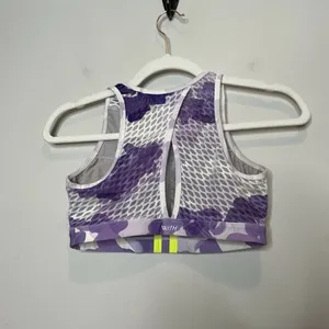 Peloton WITH Wear It To Heart Purple Camo High Neck Sports Bra Size Small thumbnail 2