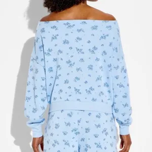 Mighty Fine Hopeless Romantic Floral Off Shoulder Cropped Sweatshirt‎ Blue SM thumbnail 7