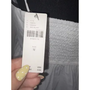 Anthropologie nwt maeve White Pintuck Smocked Babydoll Mini Dress Medium NWT Smocked thumbnail 3
