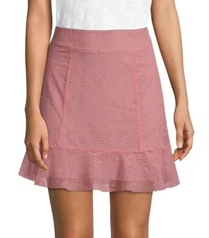FOR LOVE & LEMONS Bianca Lace Mini Ruffle Skirt in Pink Size‎ Medium NEW thumbnail 1
