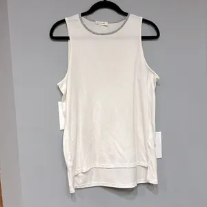 rag & bone White Sleeveless Tank Top Embellished Neckline Hi Lo Hem‎ XS thumbnail 4