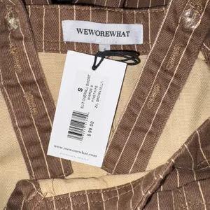 WEWOREWHAT‎ Slit Overall Shorts Romper Pinstripe Brown raw hem Size S thumbnail 8