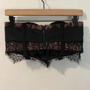 Mistress Rocks LA Black Tan Lace Satin Sleeveless Cropped Bustier Top Size‎ M thumbnail 2
