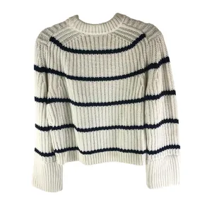 J Crew Heritage Cotton Fisherman Crewneck Sweater In Stripe Navy Blue White XS thumbnail 4