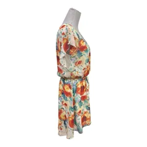 AUW FLoral Chiffon Blouson Dress Large Braided Narrow Belt thumbnail 5