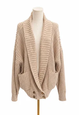 Bohme NWT Chunky Knit Shawl Collar Cardigan Sweater Size L Taupe Beige thumbnail 1