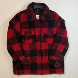 GAP Red and Black Plaid Teddy Jacket thumbnail 1