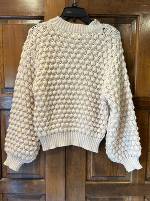 Pol Bobble Knit‎ Popcorn Sweater Small Cream Pink Textured Open Weave Pullover thumbnail 4