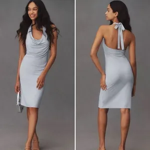 Reformation Zoisa Knit Halter Mini Dress Blue Size Medium thumbnail 2