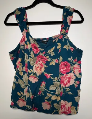 Torrid Floral Print Women's Top - Teal and Pink Size 0 thumbnail 1