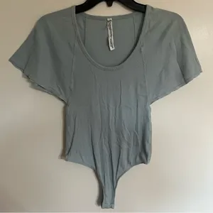 Free People Women's Byron Ribbed Bodysuit‎ in Foggy Seaglass Blue Size Small thumbnail 1
