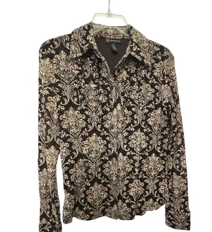 INC International Concepts Black and Cream Floral Shirt thumbnail 2