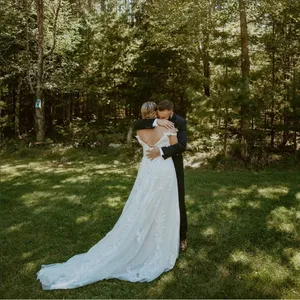 Lilian West Bohemian Off-The-Shoulder A-Line Wedding Gown with Lace Size 14 thumbnail 8