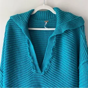 Free People Marlie Ribbed Pullover Sweater‎ in Mar Chiquita xs thumbnail 3