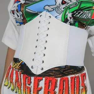 White Lace Up Waspie Corset Belt thumbnail 2