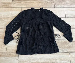 Womens Point Sur Black Eyelit Lace Blouse - 00 thumbnail 1