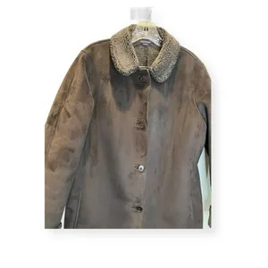 Lands' End Faux Suede Shearling Coat Jacket Longline Women's Size M 10-12‎ Black thumbnail 2