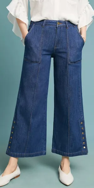 Anthropologie Pilcro High-Rise Cropped Wide-Leg Jeans Snap Hem Size‎ 29 thumbnail 1