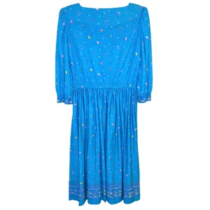 Vintage Cora’s Closet Floral Turquoise Long Sleeve Square Neck Dress Sm Petite thumbnail 2