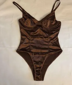 Under Wire Satin Bodysuit Brown Women Size Small NWOT thumbnail 1