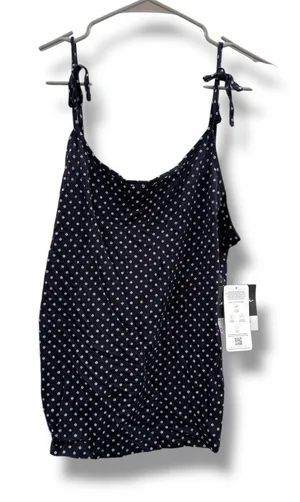 Eddie Bauer NWT Gatecheck Tie Strap Tank Top Women's Medium Navy Polka‎ Dot thumbnail 1