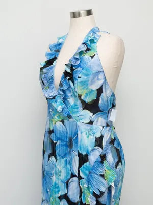 Dress the Population - Kathleen Floral‎ Ruffle Halter Gown thumbnail 10