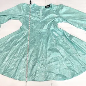 Lulus Stunning Moment‎ Light Blue Satin Jacquard Long Sleeve Mini Dress MEDIUM thumbnail 11