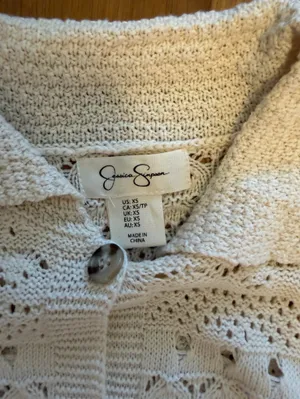Jessica Simpson Cream Open-Knit Button Front Short Sleeve Cardigan thumbnail 3