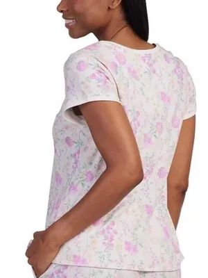 Miss Elaine pink floral pajama SET 2 PC top & pants Womens L thumbnail 3