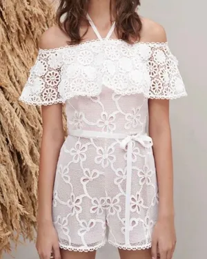ALEXIS Boriana Off Shoulder Lace Romper White thumbnail 1