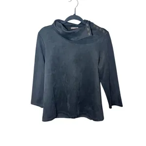 J McLaughlin Clio Faux Suede Top Mock Neck Buttons Black Size Large‎ thumbnail 2