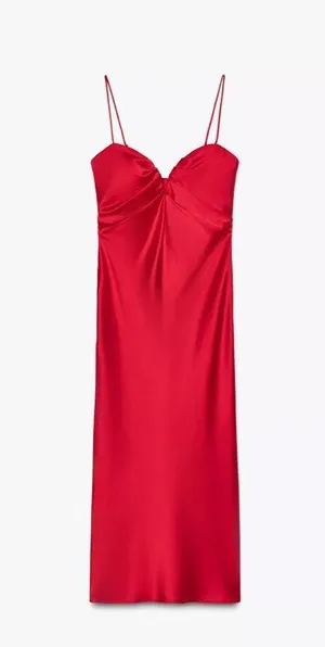 Zara maxi Red Evening Dress corset satin midi wedding party cocktail thumbnail 13