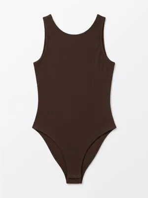 Women's Scoop Neck Bodysuit - Brown thumbnail 5
