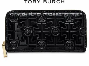 Tory Burch Black Patent Leather Embossed Logo Zip Around Continental Wallet thumbnail 1
