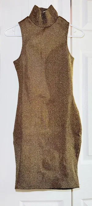 Shop17 Gold Metallic High Neck Sleeveless Dress - Small thumbnail 1