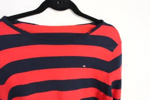 Tommy Hilfiger red and navy striped cotton blend boatneck sweater thumbnail 3