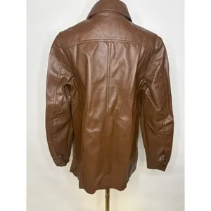 Miss K Vintage Brown Faux Leather Shacket Snap Front Jacket Large RN 42000 thumbnail 4
