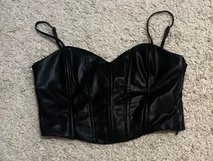 ZARA Faux Leather Black Cropped Tank Size Large thumbnail 1