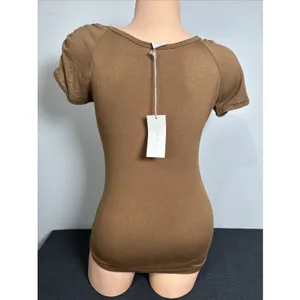 Tweeds Womens‎ Top Small T-Shirt Brown Stretch Short Sleeve NWT Ruched Basic Y2K thumbnail 3