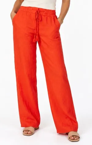 LOFT Women’s 12 Orange 100% Linen Wide Leg Tassel Drawstring Pull On Beach Pants thumbnail 1