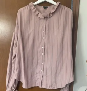 Ann Taylor pinstripe ruffle neck blouse thumbnail 3