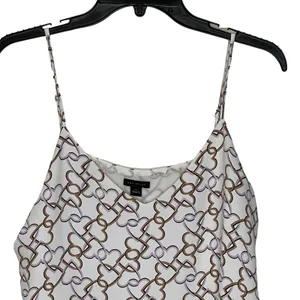 Ann Taylor Tank Top Size Medium White‎ With Pink Brown Interlocked Hearts Lined thumbnail 2