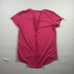 WOMEN'S PINK ACTIVEWEAR SHIRT Size Small V-Neck Open Split Back Workout Top Gym thumbnail 7
