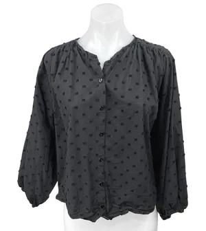 Zara Women's Black Swiss Dot Button Down Long Balloon Sleeve Blouse Top Size L thumbnail 1
