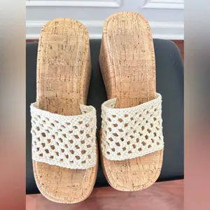 Women's Cream Woven Platform Wedge Sandals Size 9 thumbnail 2