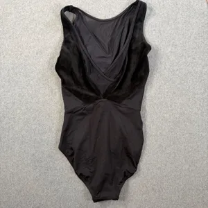 Mirella Black Velvet Mesh Leotard Size Small Tank Dancewear High Neck Scoop Back thumbnail 7
