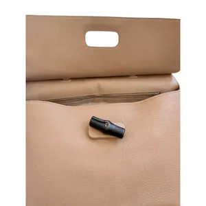 Gucci Large Bamboo Daily 370830 Camel Leather Top Handle 2Way Bag Striped Lining thumbnail 4