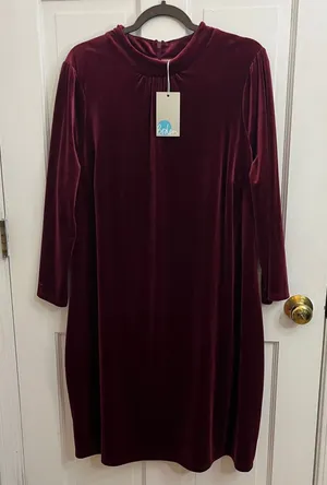Boden Burgundy Velvet Shift Dress 16-18R Wedding Guest Holiday Classic NEW thumbnail 1